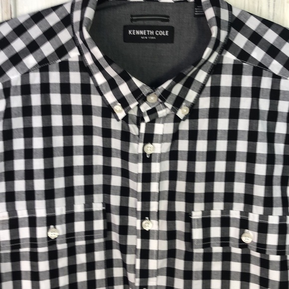Men’s Kenneth Cole Black and White Gingham Check Button Down Dress Shirt Size L - Picture 5 of 9
